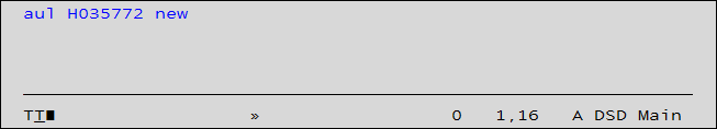 Blank IMS window. "aul H035772 new" has been entered in the window