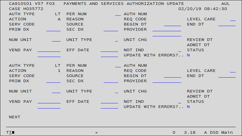 A blank "Authorization Update Screen" opens