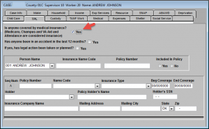 TPL screen with box checked "Yes" to indicate that individual has medical insurance