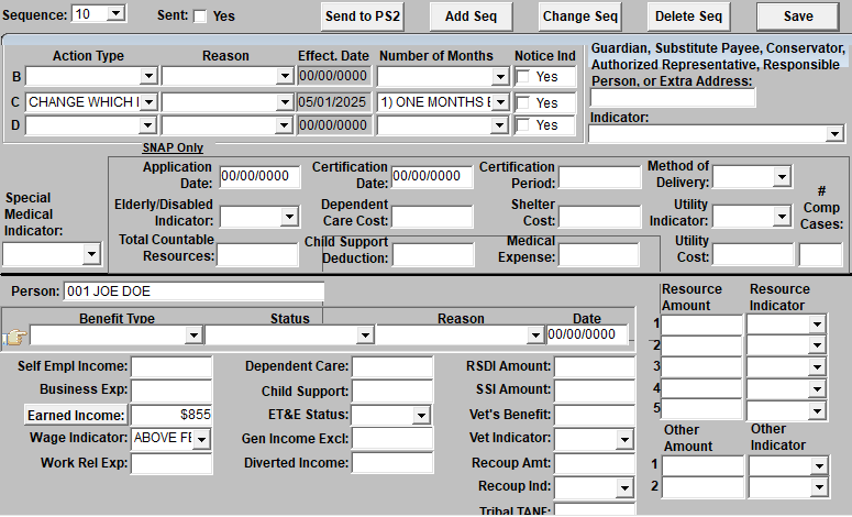 Unfinished Issuance screen with $855 entered in the Earned Income box. Save button is at top right of screen
