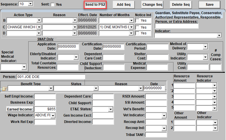 Unfinished Issuance screen with "Send to PS2" highlighted in a red box